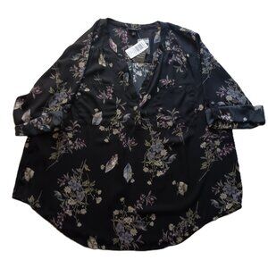 Torrid Harper 3/4 Sleeve Black Flower Print Pullover Blouse Women’s Size 3X